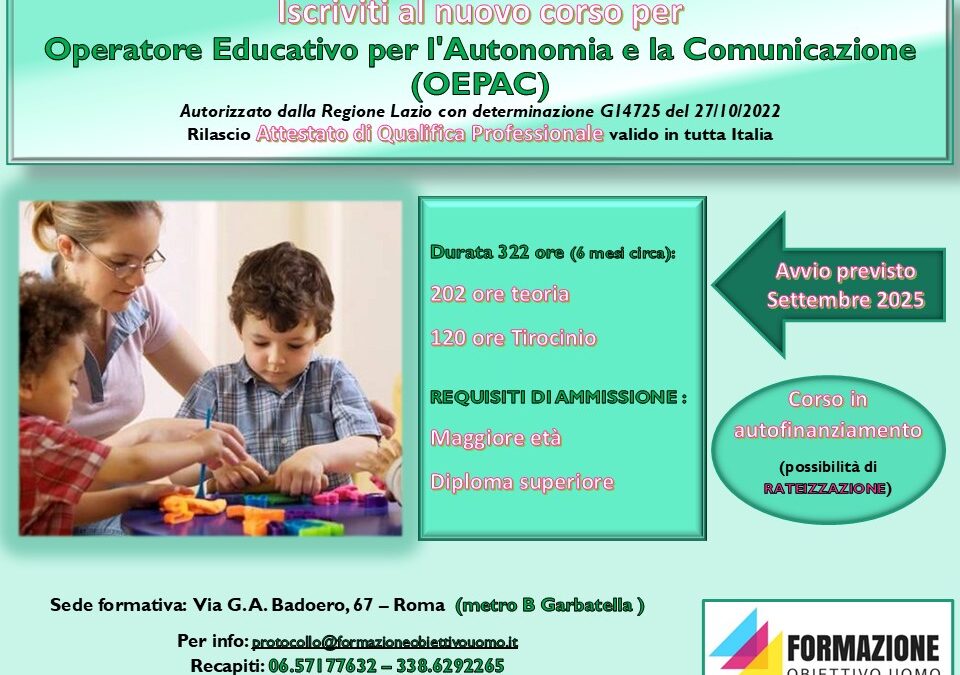 Corso OEPAC prossimamente in partenza: Settembre 2025